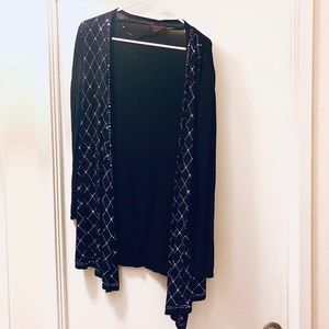 Black Cardigan: Sequins, Open Knit, Longline